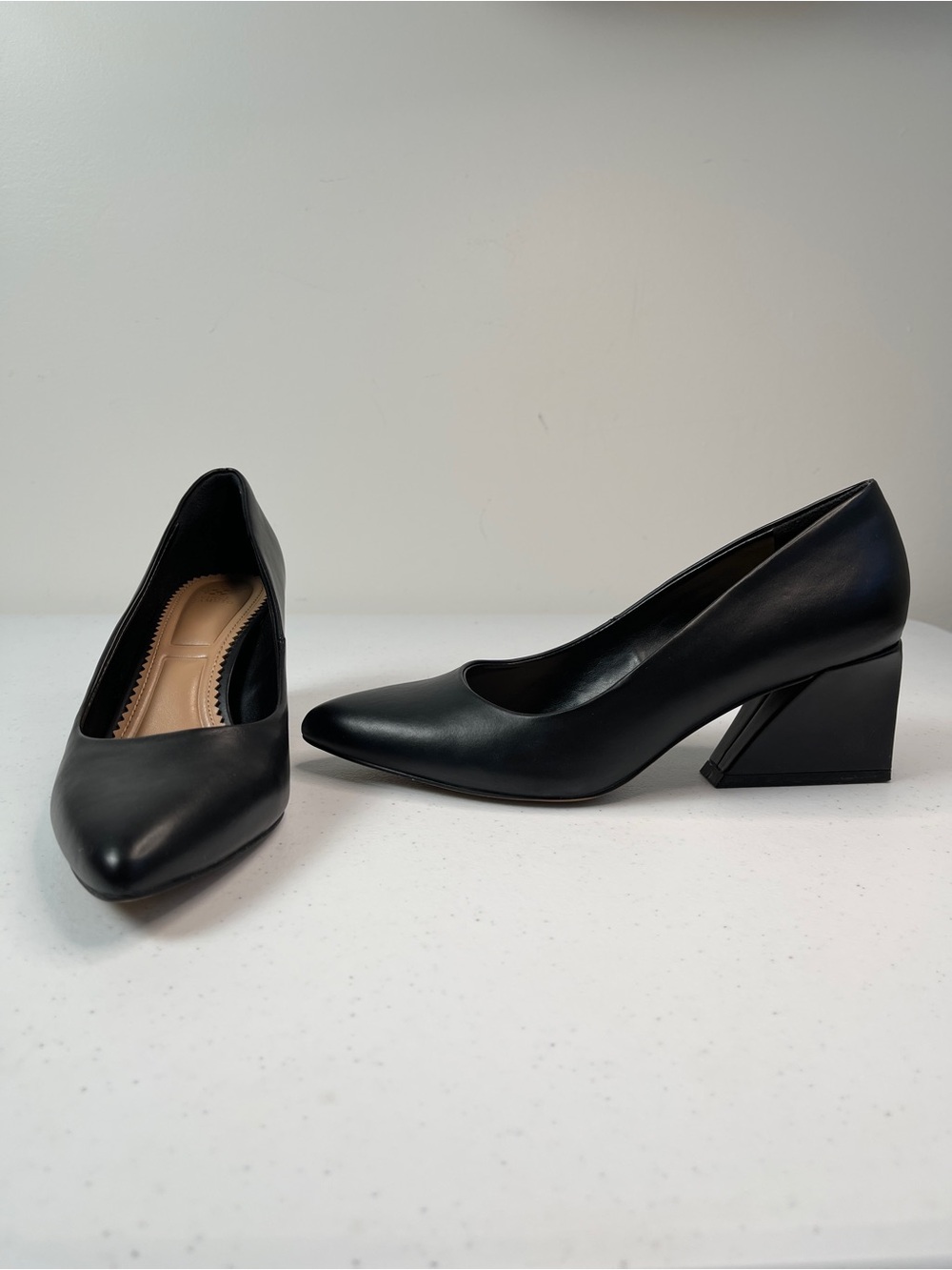 Vince Camuto-Classic Black Leather Block Heel Pumps - Women's